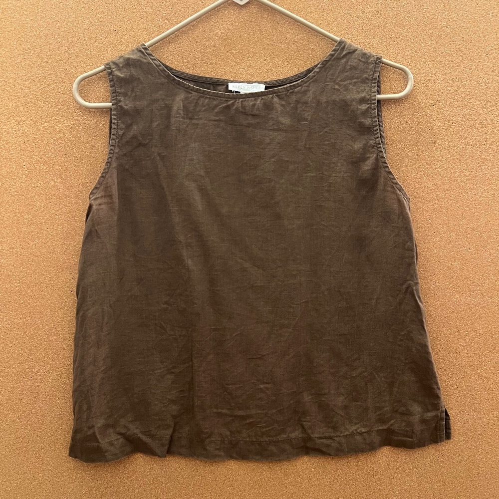 Brown, Box-Cut 100% Organic Linen Tank Blouse, Eileen Fisher Brand